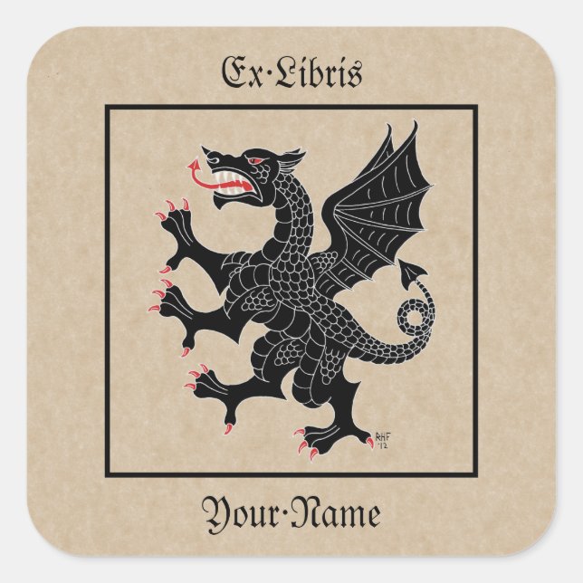 Dragon Rampant Sable Bookplate Square Sticker (Front)