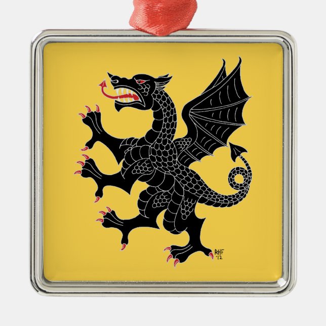 Dragon Rampant Sable Metal Ornament (Front)