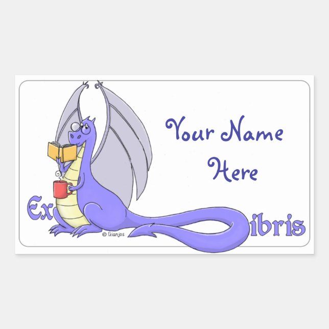 Dragon Reading a Book ex libris / bookplate Sticker (Front)