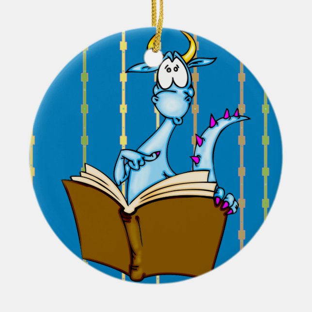 Dragon Reading Book Ceramic Ornament (Front)