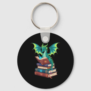 Dragon Reading Books Fantasy Lovers Mythical Creat Keychain