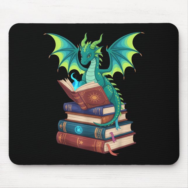 Dragon Reading Books Fantasy Lovers Mythical Creat Mouse Pad (Front)