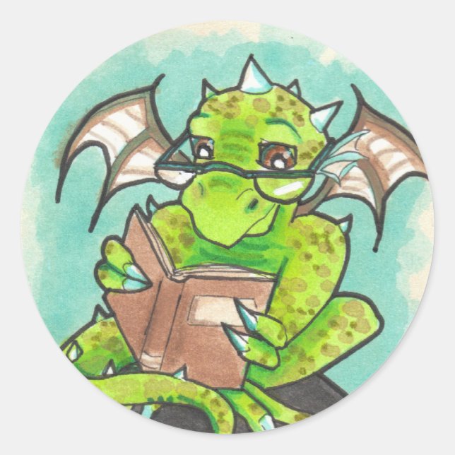 Dragon Reading fantasy art stationery Stickers (Front)