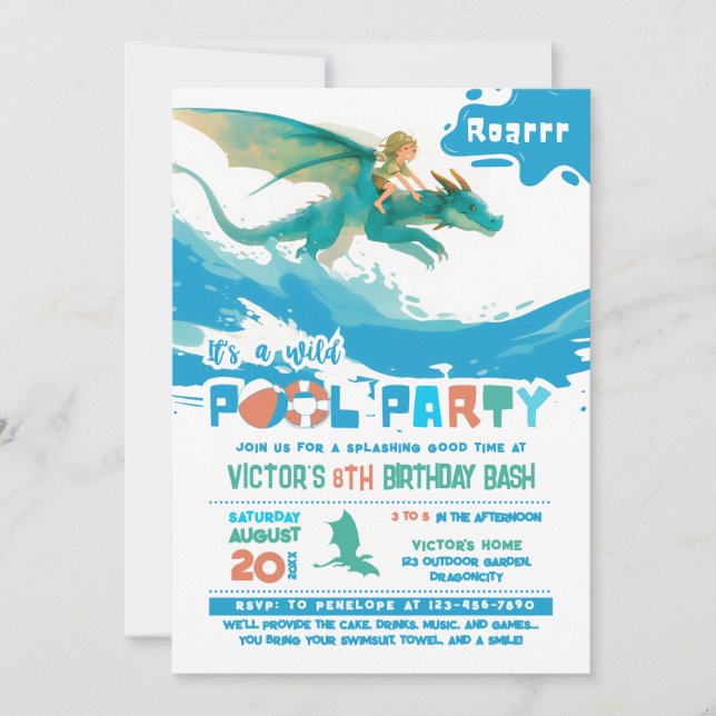 Dragon Ride Pool Party Birthday Invitation (Front)
