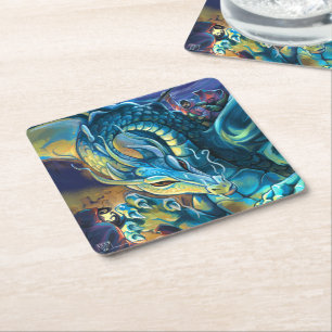Dragon Rider and Sorcerer Square Paper Coaster