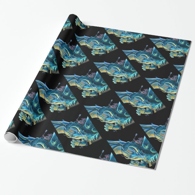Dragon Rider Painting Wrapping Paper (Unrolled)