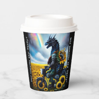 Dragon Riding A Motobike Through Sunflowers Paper Cups