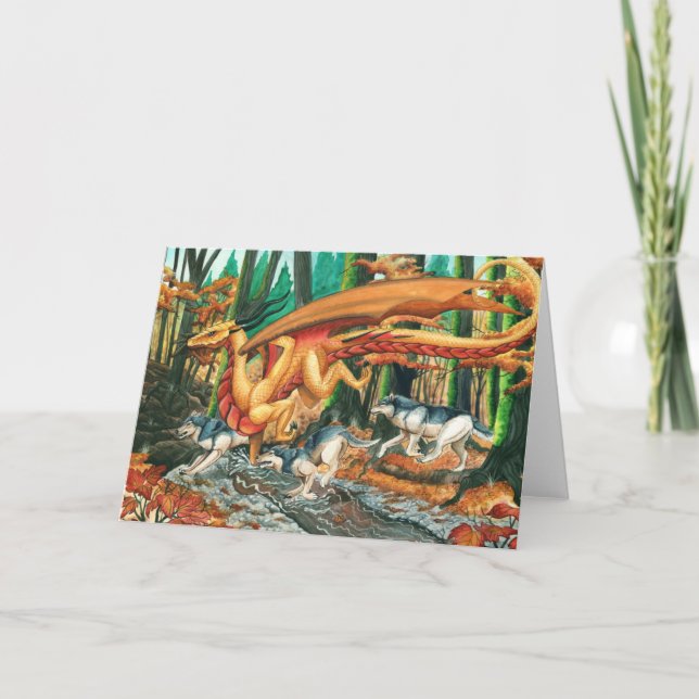 Dragon Running with Wolves by Carla Morrow Card (Front)
