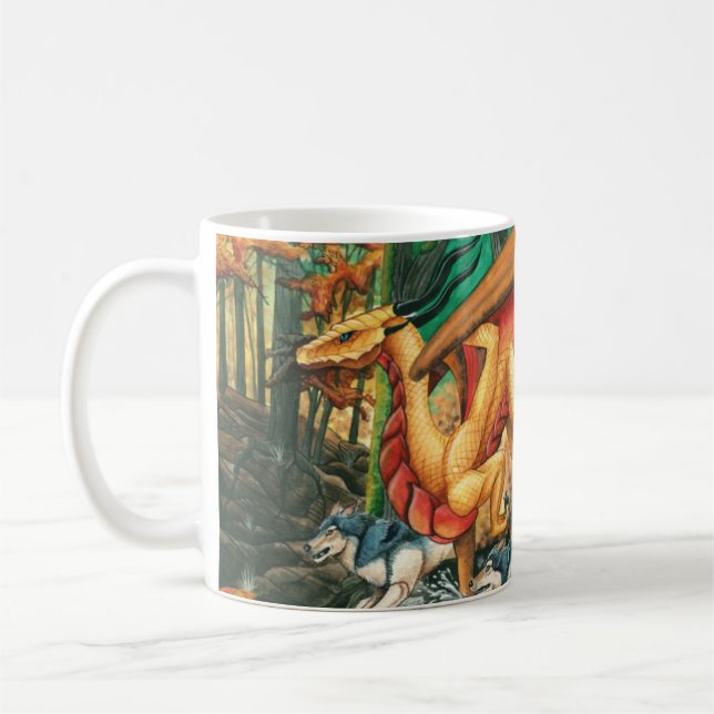 Dragon Running with Wolves by Carla Morrow Coffee Mug (Left)