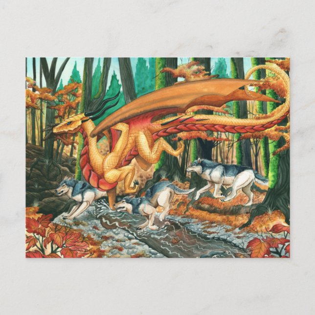 Dragon Running with Wolves by Carla Morrow Postcard (Front)
