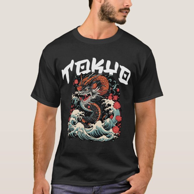 Dragon s Dance Japanese Retro Seascape T-Shirt (Front)