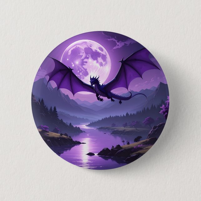 Dragon’s Night – Purple Fantasy Desk Mat 🌙🐉 2 Inch Round Button (Front)