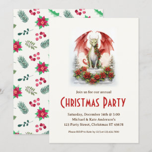 Dragon Santa Hat Mythical Fantasy Christmas Party Invitation