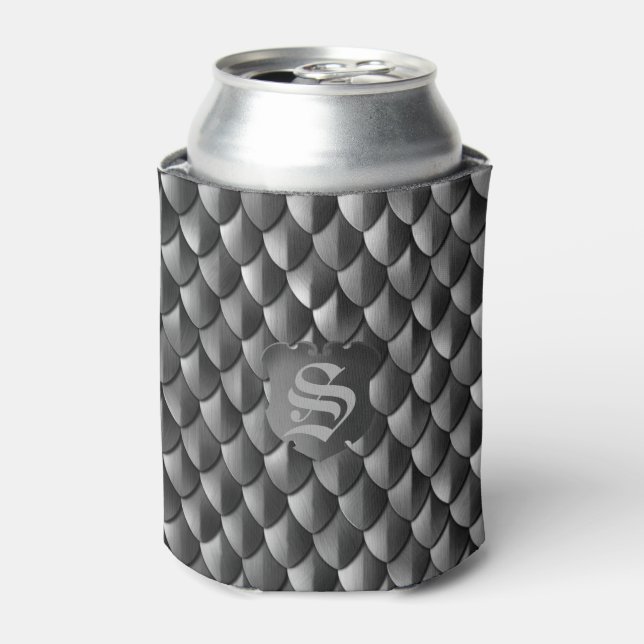 Dragon Scale Armour Black Monogram Can Cooler (Can Front)