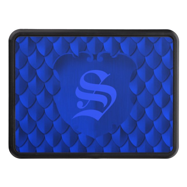 Dragon Scale Armour Cobalt Blue Monogram Trailer Hitch Cover (Front)