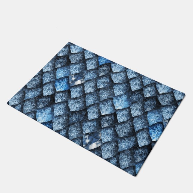 Dragon scales / blue gems doormat (Angled)