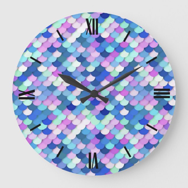 "Dragon Scales" - blue, orchid and lavender Large Clock (Front)