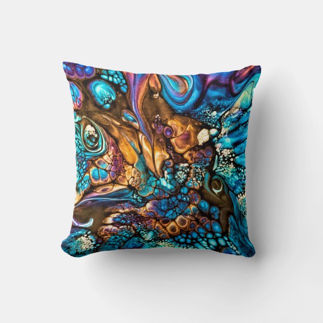 Dragon Scales colourful abstract Throw Pillow (Front)