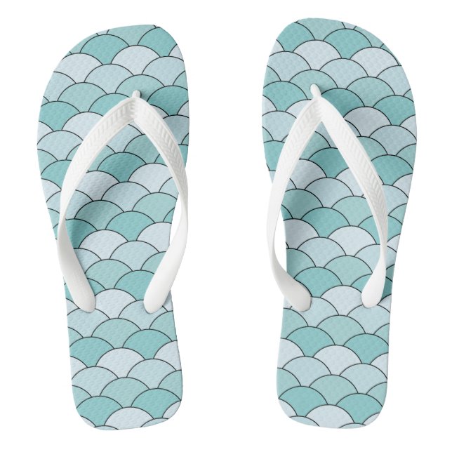 Dragon Scales, Fans, Waves, Seigaiha, Blue Flip Flops (Footbed)