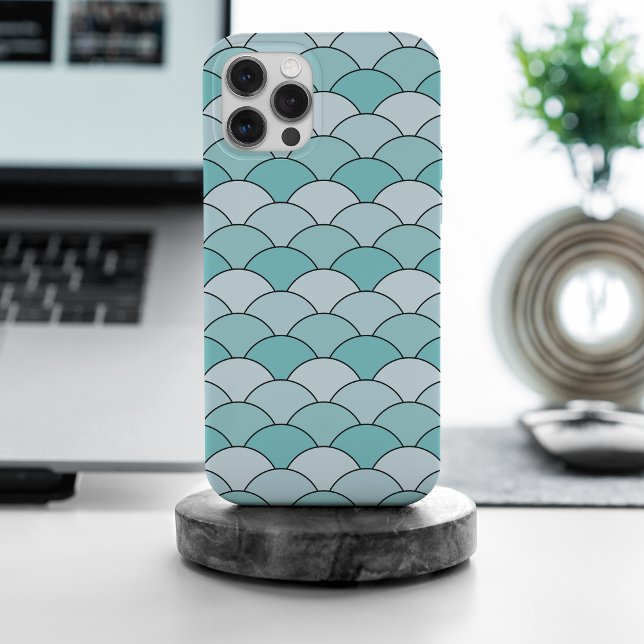 Dragon Scales, Fans, Waves, Seigaiha, Blue iPhone Case (Creator Uploaded)