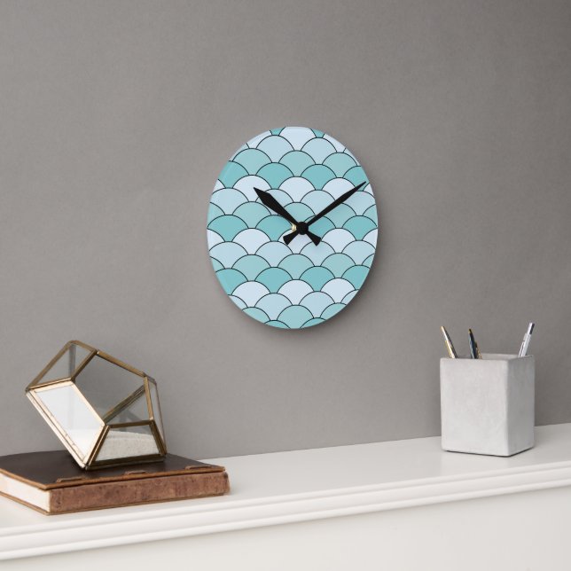 Dragon Scales, Fans, Waves, Seigaiha, Blue Round Clock (Office)