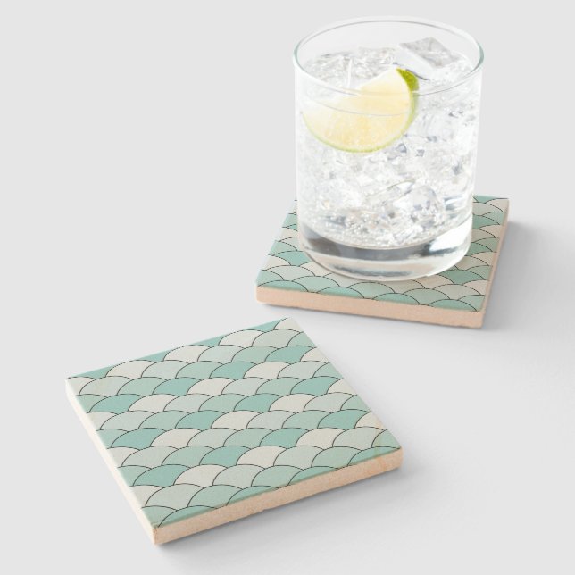 Dragon Scales, Fans, Waves, Seigaiha, Blue Stone Coaster (Side)