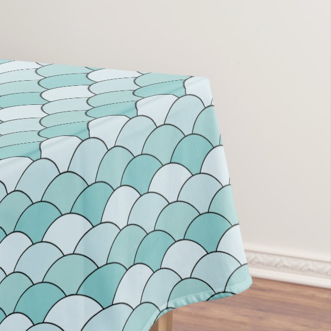 Dragon Scales, Fans, Waves, Seigaiha, Blue Tablecloth (In Situ)