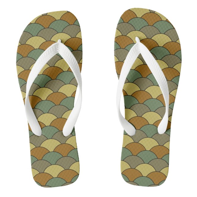 Dragon Scales, Fans, Waves, Seigaiha, Camouflage Flip Flops (Footbed)