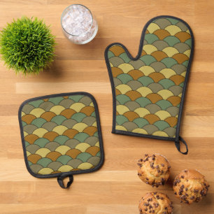 Dragon Scales, Fans, Waves, Seigaiha, Camouflage Oven Mitt & Pot Holder Set