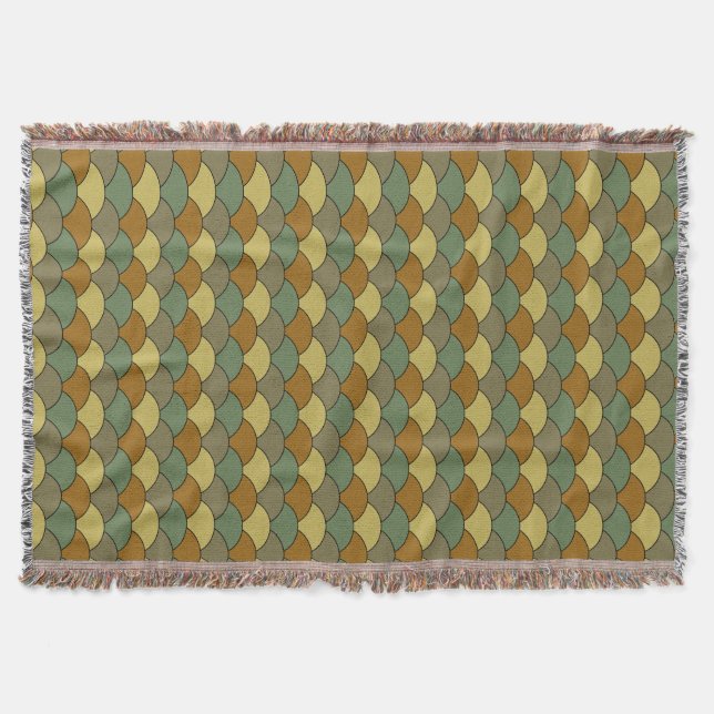 Dragon Scales, Fans, Waves, Seigaiha, Camouflage Throw Blanket (Front)