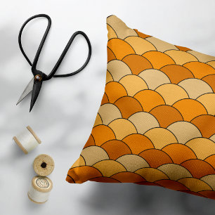 Dragon Scales, Fans, Waves, Seigaiha, Orange Accent Pillow