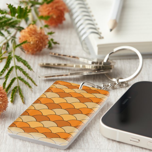 Dragon Scales, Fans, Waves, Seigaiha, Orange Keychain (Front Right)