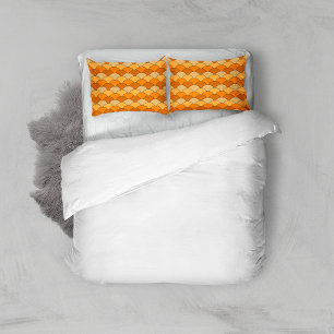 Dragon Scales, Fans, Waves, Seigaiha, Orange Pillowcase