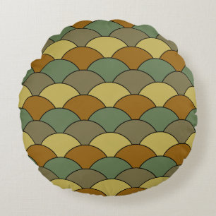 Dragon Scales, Fans, Waves, Seigaiha, Orange Round Pillow