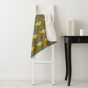 Dragon Scales, Fans, Waves, Seigaiha, Orange Sherpa Blanket