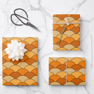 Dragon Scales, Fans, Waves, Seigaiha, Orange Wrapping Paper Sheet