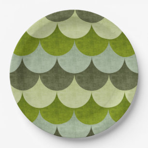 Dragon Scales in Green Grunge Paper Plate