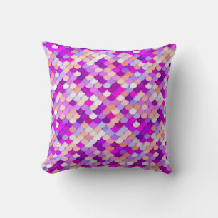 "Dragon Scales" - purple. hot pink and peach Throw Pillow