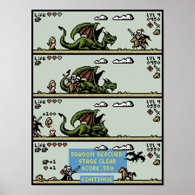Dragon Secourt Jeu Pixel Art Poster (Devant)