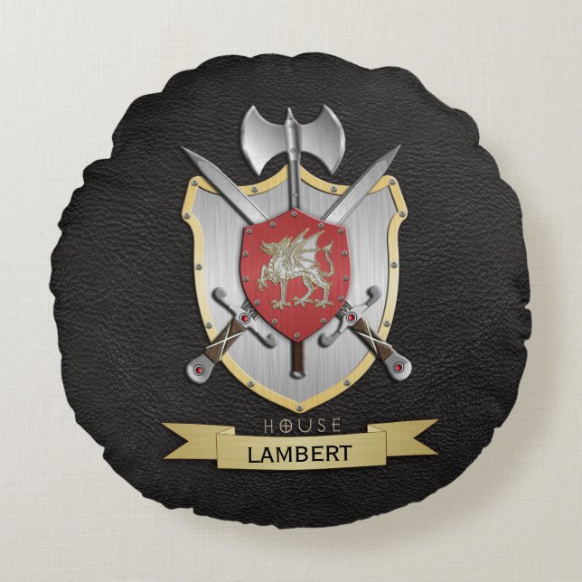 Dragon Sigil Battle Crest Black Round Pillow (Front)