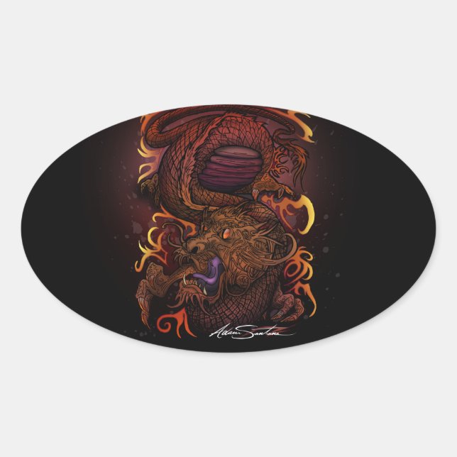 Dragon (Signature Design) Oval Sticker (Front)