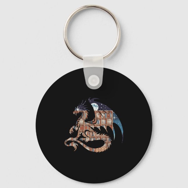 Dragon Silhouette Books Librarian Bookworm Women M Keychain (Front)
