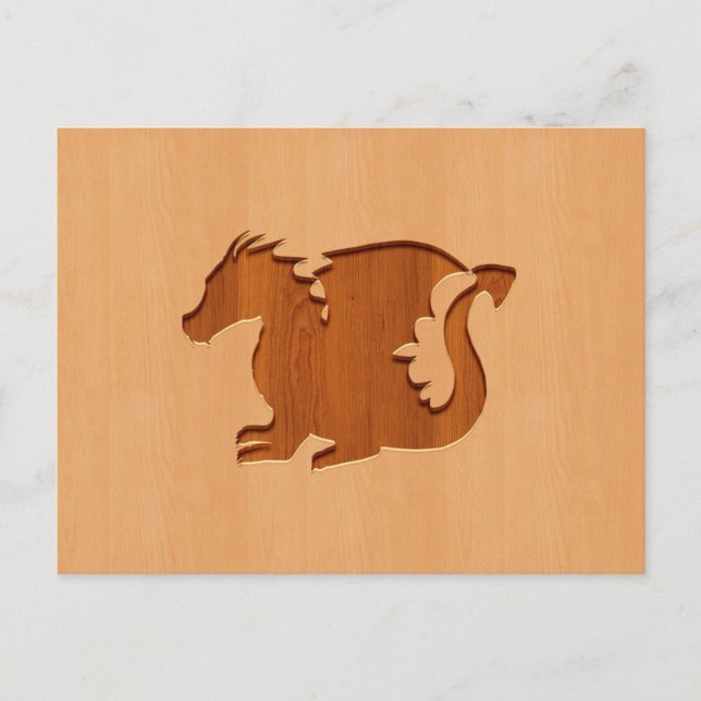 Dragon silhouette engraved on wood effect postcard (Front)