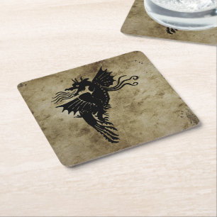 Dragon Silhouette Spirit Animal Totem Emblem Squar Square Paper Coaster