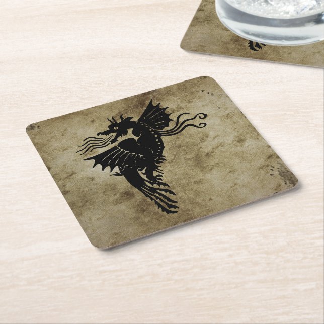 Dragon Silhouette Spirit Animal Totem Emblem Squar Square Paper Coaster (Angled)