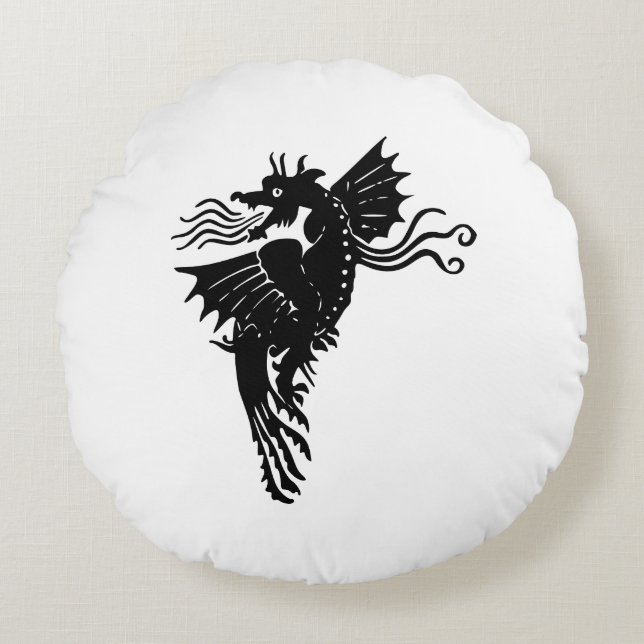 Dragon Silhouette Spirit Animal Totem Emblem Throw Round Pillow (Front)