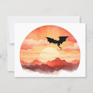 Dragon Silhouetted Against a Sunset Postcard