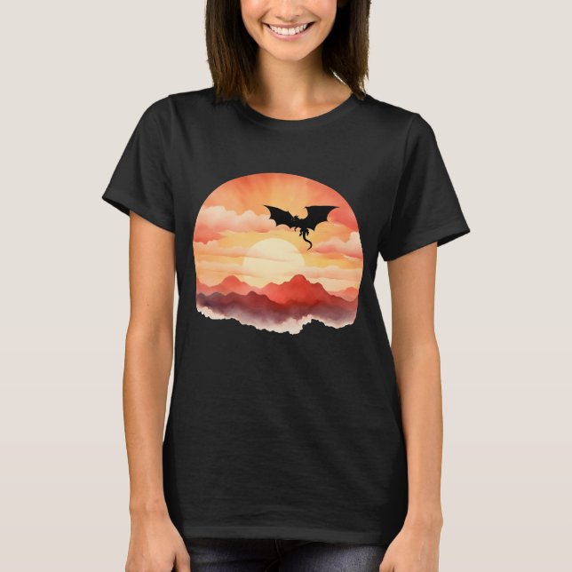 Dragon Silhouetted Against a Sunset T-Shirt (Front)