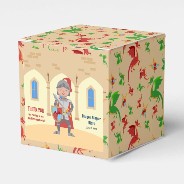 Dragon Slayer Knight Boy Birthday Party Favor Box (Front Side)