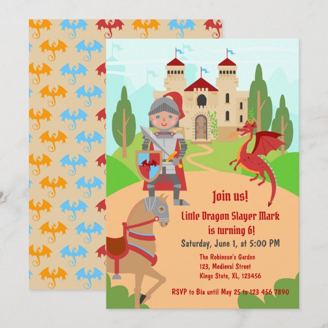 Dragon Slayer Knight Boy Birthday Party Invitation (Front/Back)